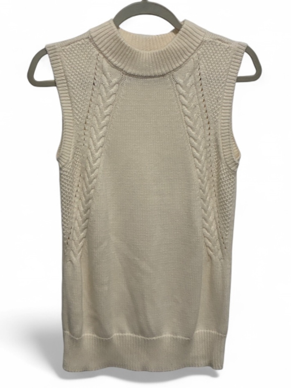 Modcloth Cream Cable-Knit Sleeveless Longline Sweater